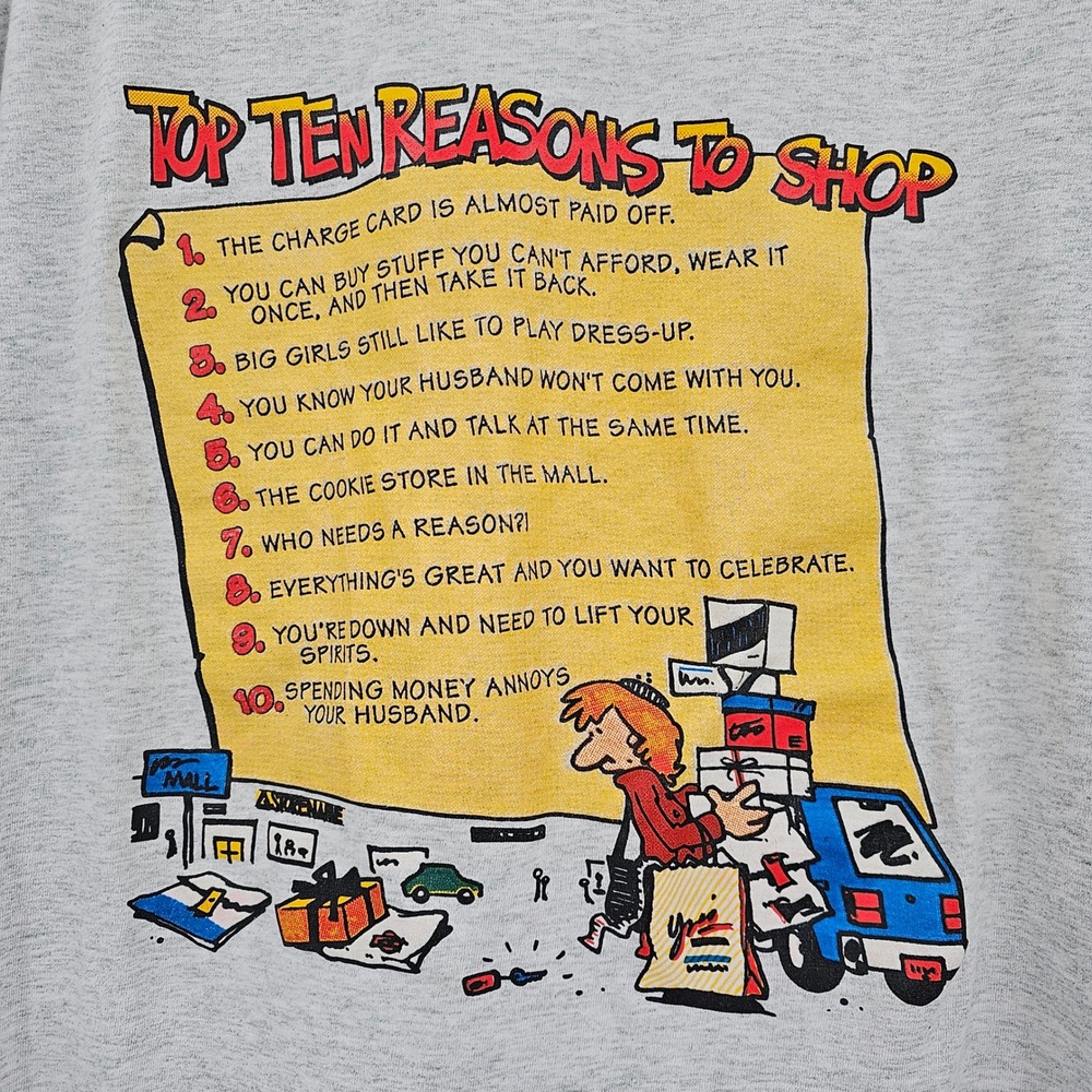Vintage 90s‎ Fruit of the Loom Best Top Ten Reasons To Shop T-Shirt Gray XL USA